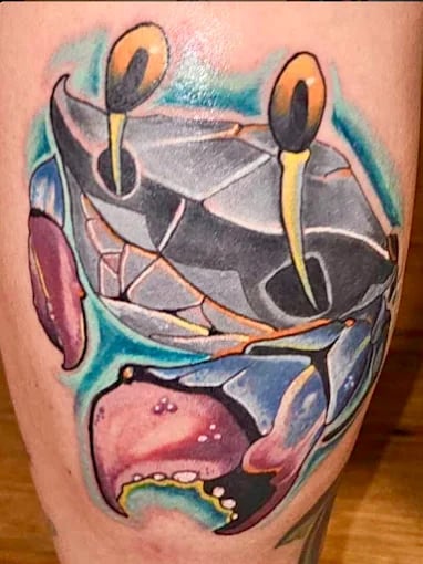 Colorful abstract tattoo with curved shapes and organic forms
